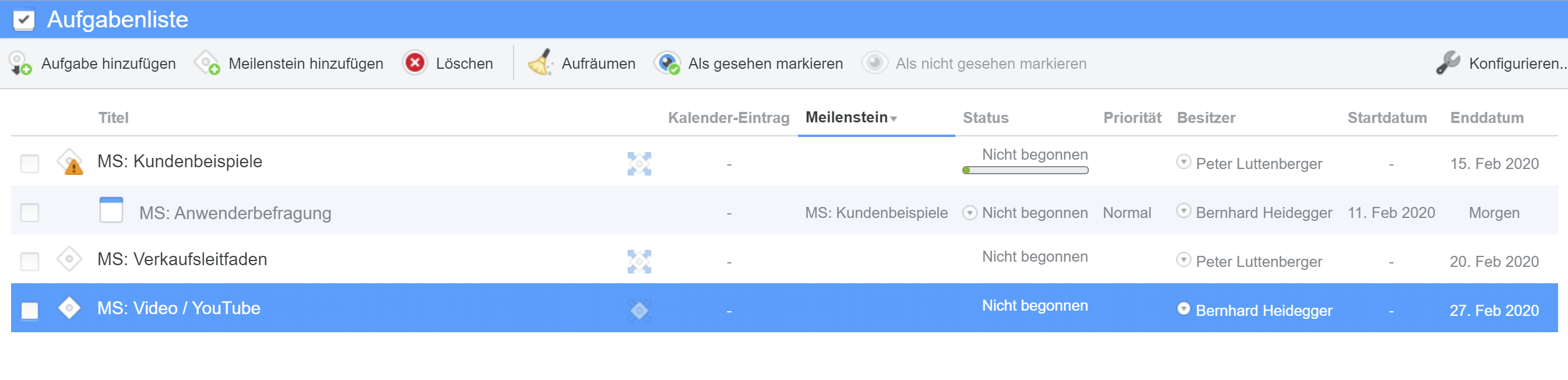 Meilensteine und Aufgaben verwalten