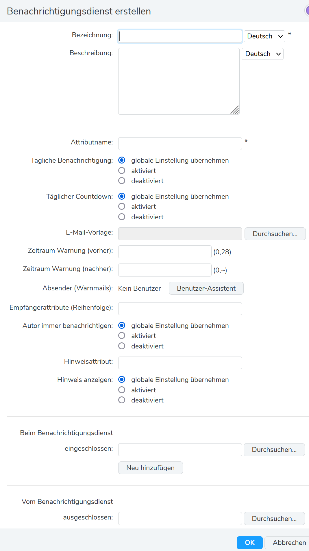 Benachrichtigungsdienst individuelle Einstellungen