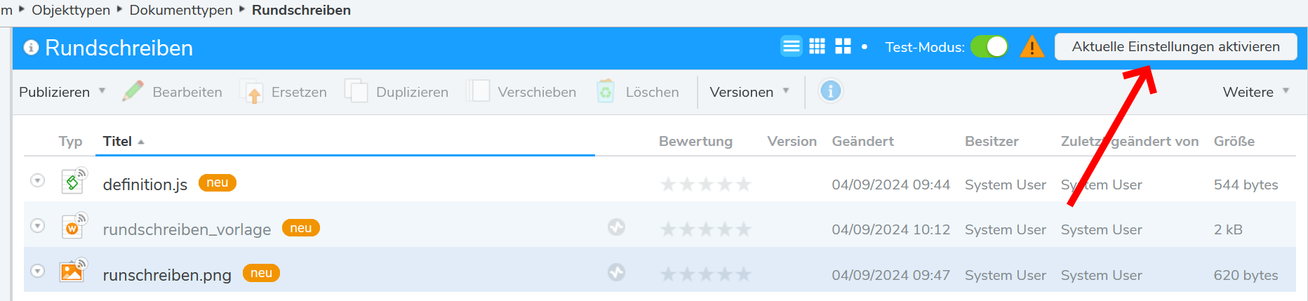 Den Dokumenttyp für alle Anwender aktivieren
