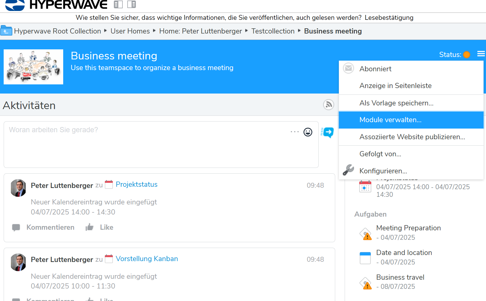 Kanban-Modul in den Workspace einfügen