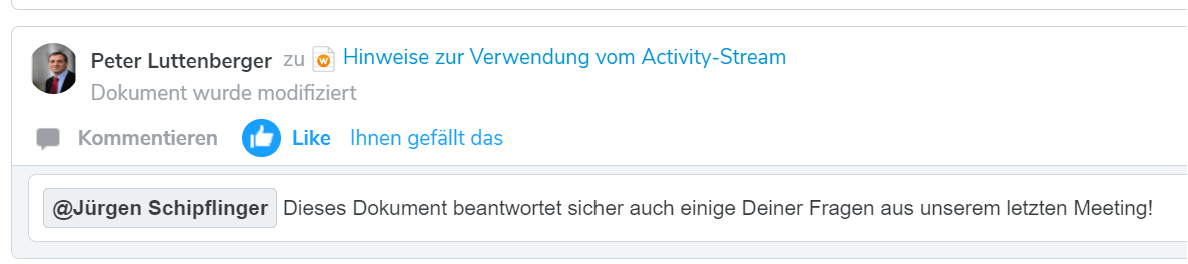 Beispiel für die Erwähnung mit @mention