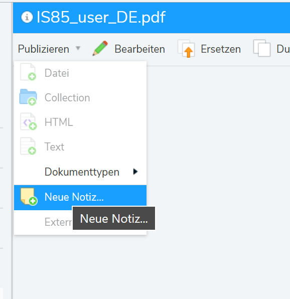 Notizen anlegen geht einfach über das Publizieren-Menü