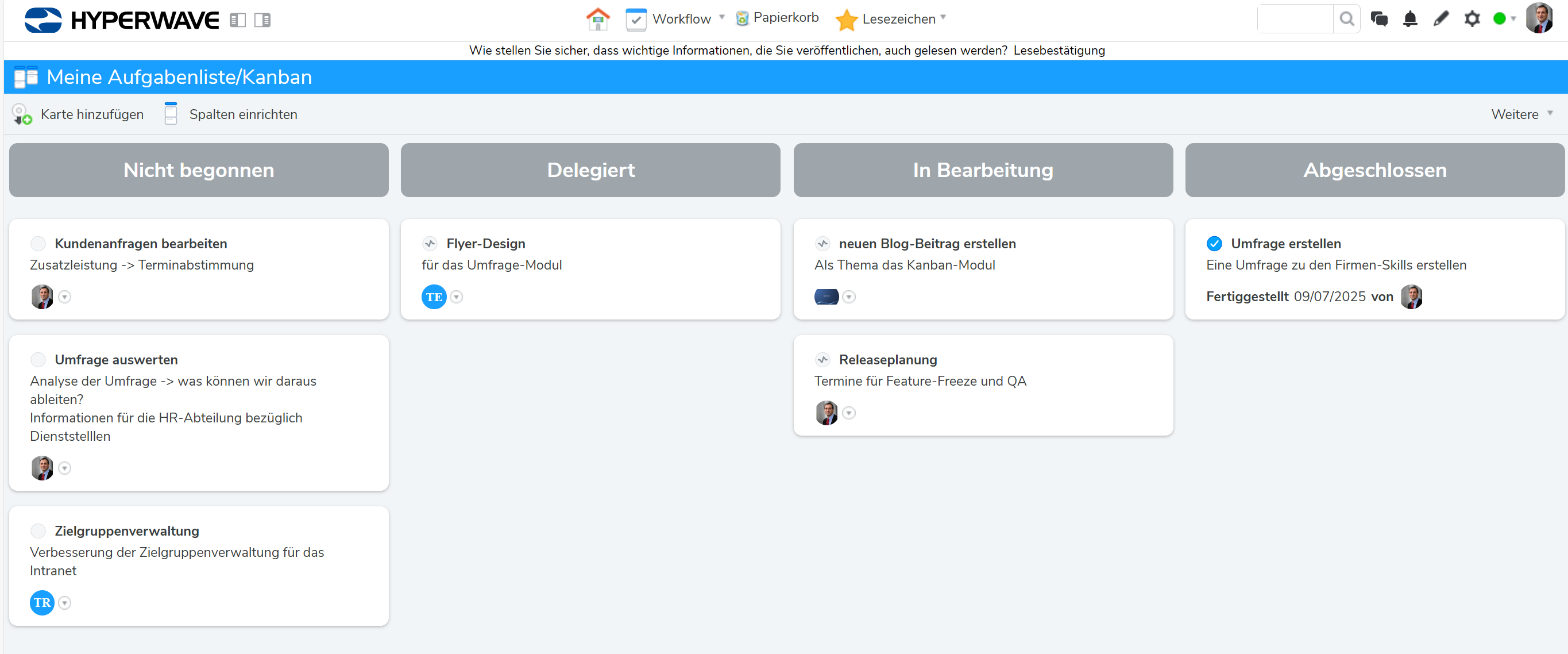 Ein Beispiel für ein Personal-Kanban-Board