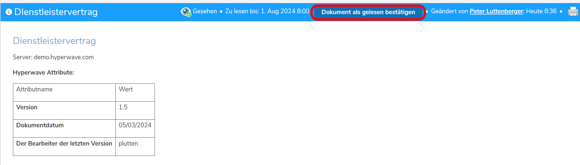 Das Dokument das gelesen werden muss bekommt einen Button zur LB.